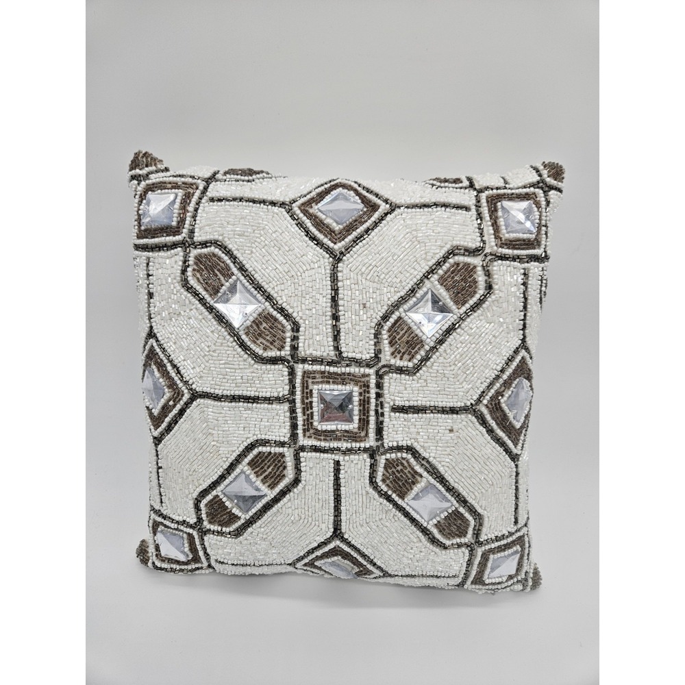 Hotel Collection 12"x12" Beaded Pillow 100% Cotton Cover. Hollywood Regency